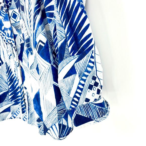J. MCLAUGHLIN Women’s XL Blue Linen LS Button-Up Top Blouse Tropical Palm Floral - Picture 8 of 14